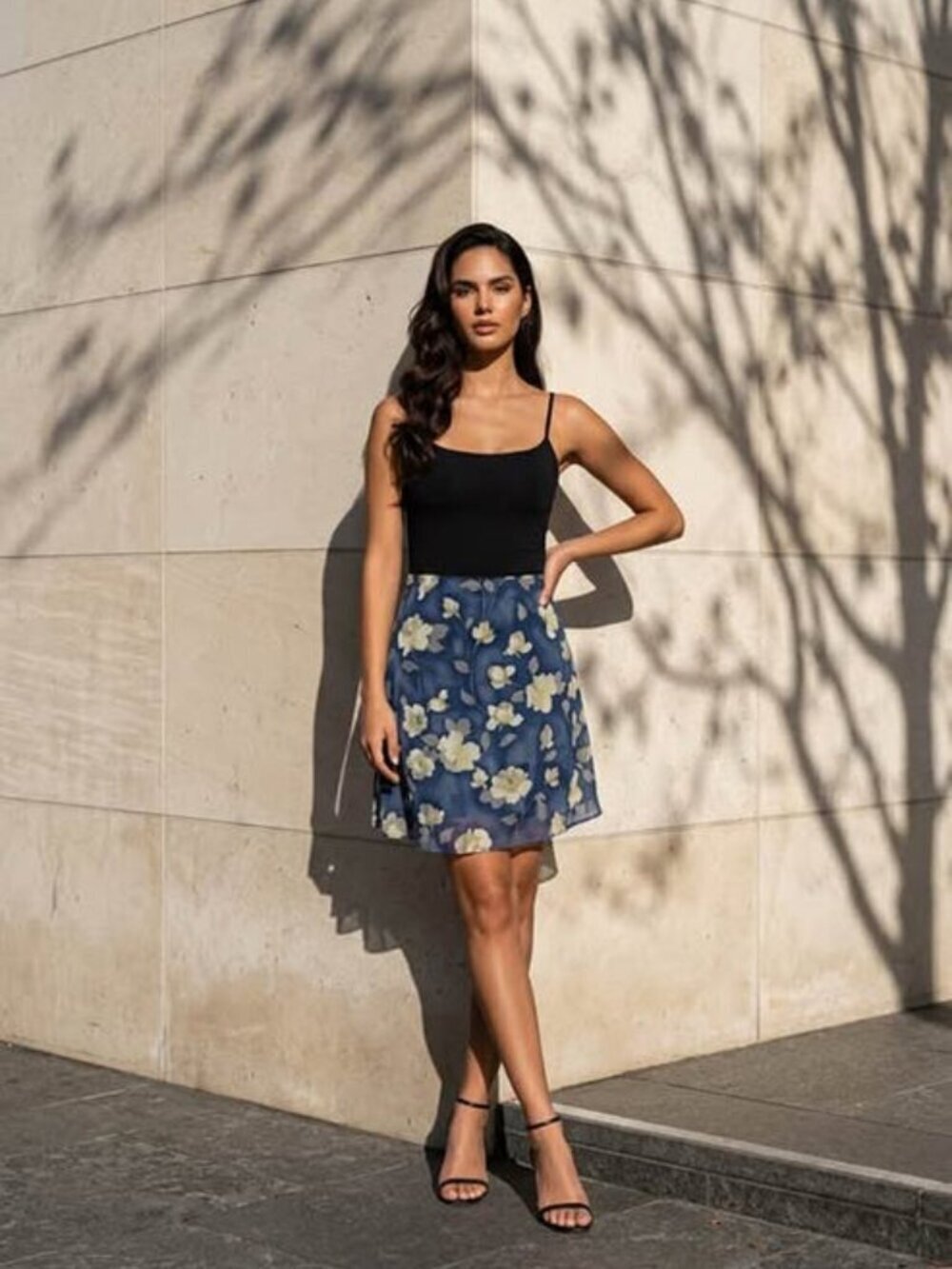 Blue/Ivory Floral Skirt
